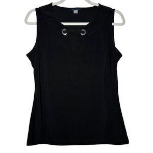 Tommy Hilfiger‎ Black Sleeveless V Neck Grommet Detail Top Womens Size S
